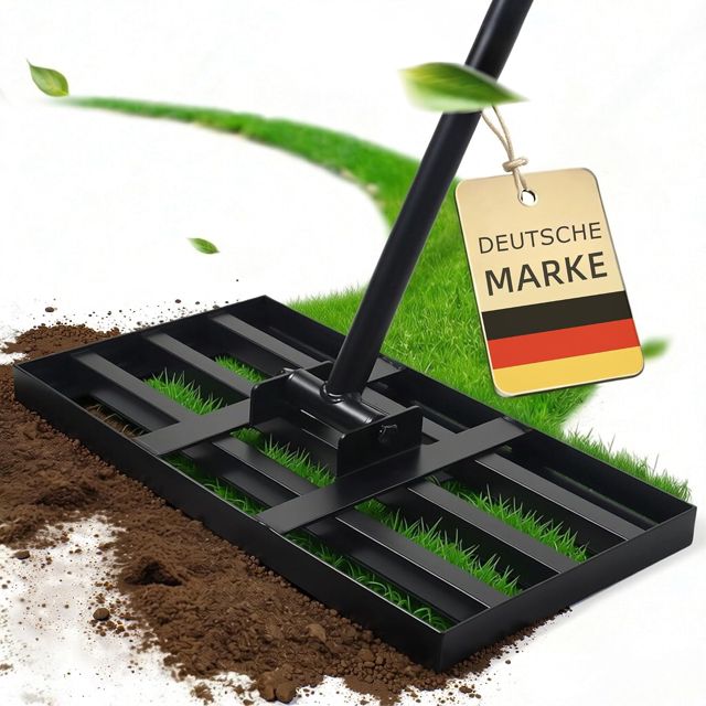 GREELUE Râteau de nivellement de pelouse, avec manche en métal, outil de pelouse, pour niveler les pelouses, pour jardin, cour, terrain de golf, entretien de la pelouse, toutes les zones de pelouse