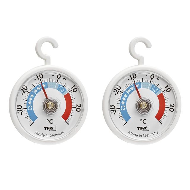 TFA Dostmann 2x thermomètres de refroidissement analogiques avec crochets, 95.1036, maniables, avec zones de refroidissement, pour réfrigérateur, congélateur et entrepôt de réfrigération, blanc