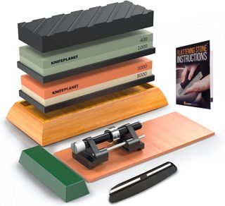 KNIFEPLANET couteau set 400/1000 pierre affûtage et 3000/8000-grit professional, safe affûteur whetstone comprend aplanissement, base de bambou et 2 nonslip en caoutchouc