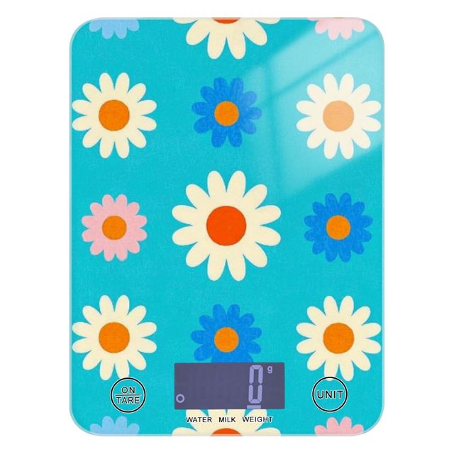 Lovely Daisy Floral Peach White Blue Balance alimentaire portable 5 kg/5 g Balance de cuisine avec 4 unités pour cuisson expresso régimes (piles non incluses)