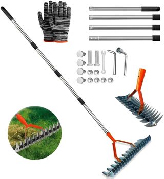 Rateau Scarificateur, Scarificateur Manuel, Scarificateur Gazon Manuel avec Manche 170 cm, Râteau De Scarification, Peigne à Gazon Polyvalent pour Désherber, Fertiliser Lawn
