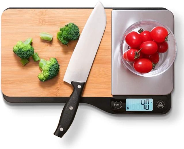 Balance de Cuisine numérique 2 en 1 avec Planche à découper Balance de Plate-Forme électronique de Haute précision avec écran LCD Fonction zéro et alimenté par Batterie