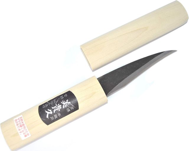 Couteau Artsianal Japonais Kiridashi Greffoir Bouture Lame Courbe Carbone - Forgé à la Main au Japon (Polie)