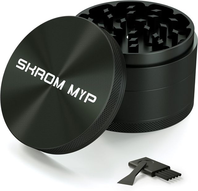Grinder Broyeur 4 Pièces, 75mm Grand Grinder à Herbes, Alliage d'Aluminium avec Grattoir à Pollen pour Épices, Herbes, Assaisonnements (Noir)
