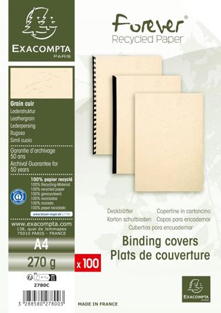 Exacompta - Paquet de 100 plats en carte rigide recyclée grain cuir - Noir