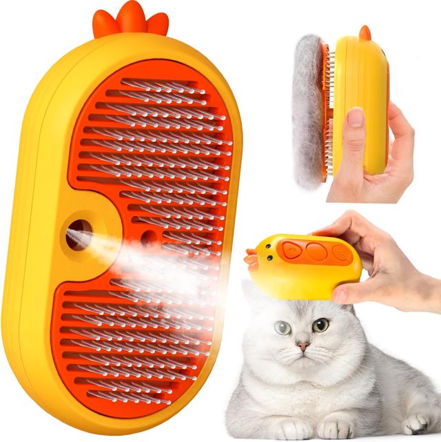 Brosse Chat Vapeur avec Bouton de Déverrouillage Rechargeable Brosse Vapeur