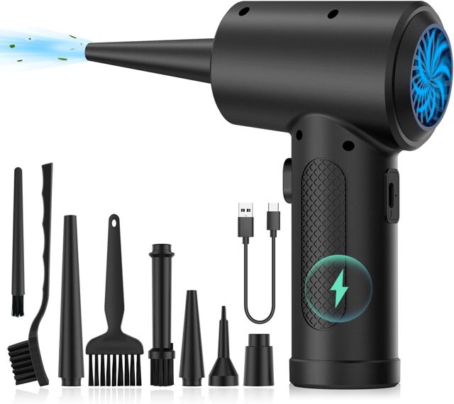 Souffleur Air Comprimé, Souffleur PC, Dépoussiérants Puissants électrique, Air Comprimé Duster,Plumeau à air électrique pour PC Duster avec Lumière LED pour Nettoyage PC, Maison