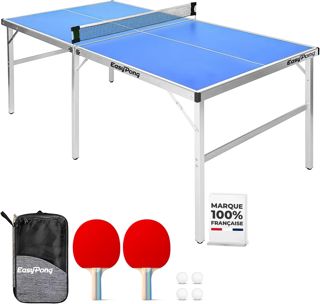EasyPong® | Table de Ping Pong | 182x91cm | Qualité Premium | Facile à Transporter | Stable | Idéale pour Extérieur & Intérieur | 2 Raquettes + 4 Balles | Table Tennis | 100% Fun | OriginalCup®