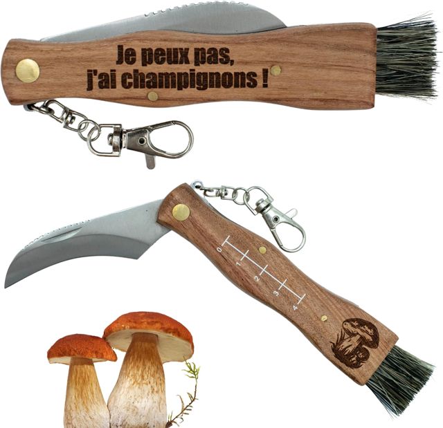 Ernestine - Couteau à champignons personnalisé avec brosse - cadeau fête des pères - couteau multifonctions pour ramasser champignons et cèpes - cadeau homme papa papi