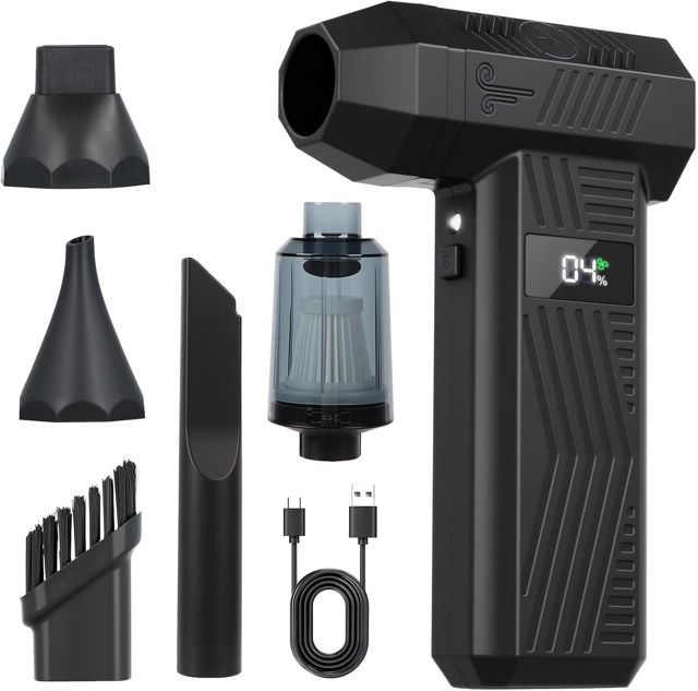 Electric Air Duster-150 000 tr/min Super Power Cordless Air Duster Mini souffleur à 4 vitesses réglables 2 en 1 pour ordinateur, clavier, maison, extérieur et voiture