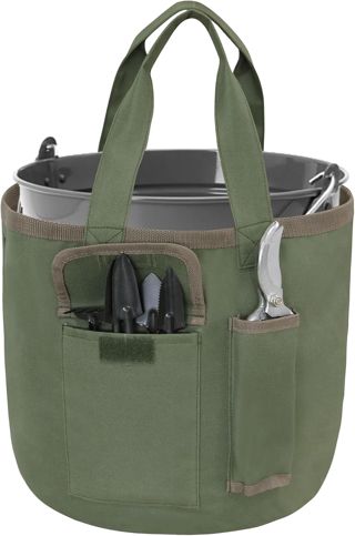 Sac seau à outils de jardin, sac fourre-tout de jardinage vert avec poches, sac fourre-tout pour outils de jardin en tissu Oxford imperméable pour femmes hommes jardiniers (sac uniquement)