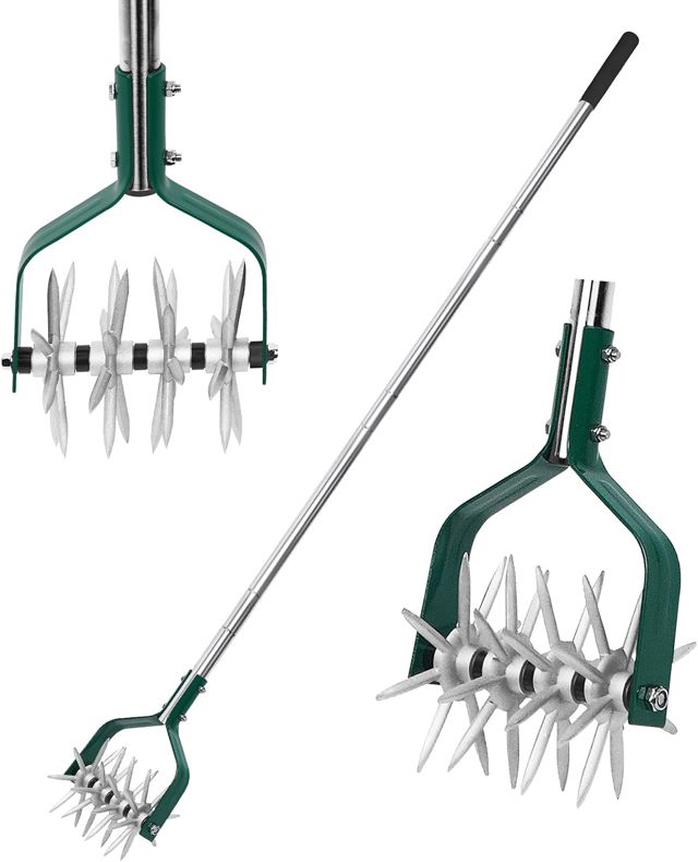 YEELOR Motoculteur de jardin avec manche réglable en acier inoxydable, motoculteur rotatif fin pour le relâchement du sol dans les petits jardins, l'aération de la pelouse, le mélange d'engrais et la