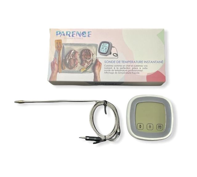 PARENCE - Sonde de température cuisine - Thermomètre de cuisson pour viande, poisson, avec sonde déportée compatible four & barbecue - Thermomètre alimentaire cuisine facile