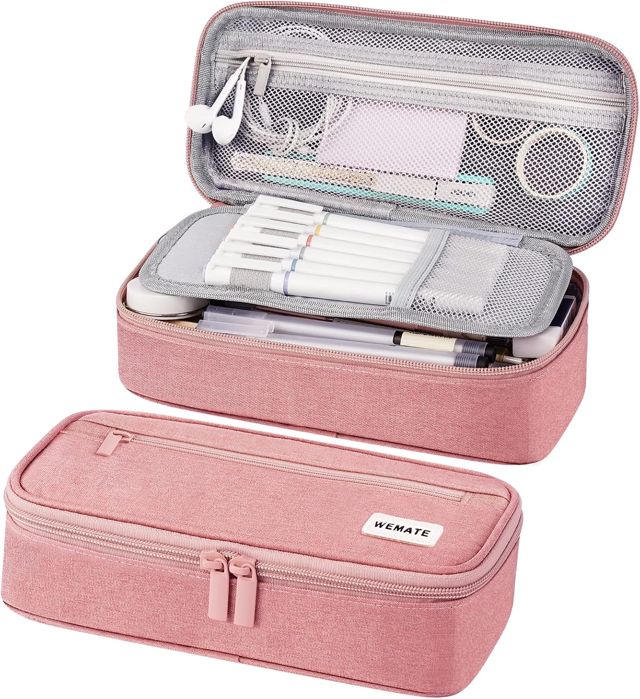 WEMATE Trousse Pliable Grande Capacité,Trousse Scolaire,Trousse à Crayons zippée en Toile,Trousse à Crayons Portable pour Le Bureau,pour Collège étudiants Fille Garçon Adolescent,Noir