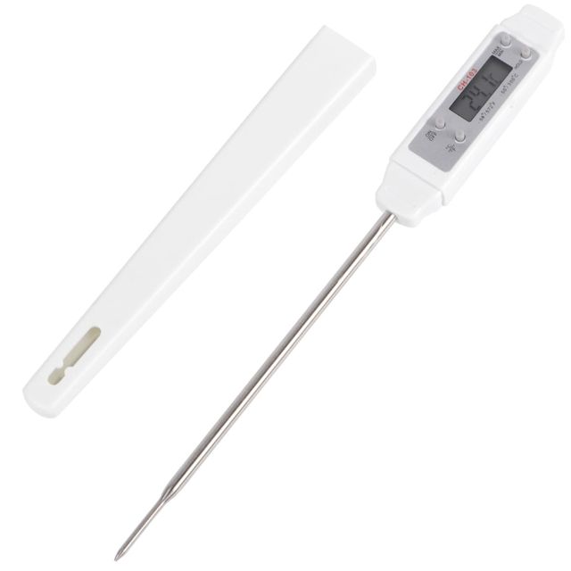 Angoily Thermomètre Alimentaire Numérique à Sonde, Thermomètre pour Aliments, Acier Inoxydable et Abs, Affichage Led, Blanc, pour Eau, Huile et Lait, Barbecue Cuisine