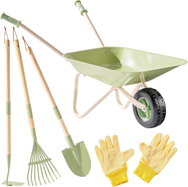 ROBUD Ensemble de jardinage pour enfants avec râteau à feuilles, pelle, houe et gants, 6 jouets de jardin pour tout-petits à partir de 3 ans, outils de jardinage d'extérieur pour garçons et filles