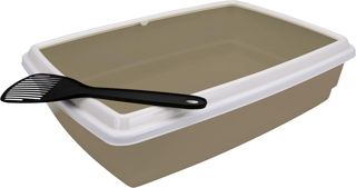 Aimé | Bac à Litière pour Chat | Avec Rebord et Pelle | Maison de Toilette | Bac Hygiénique Facile à Nettoyer | Taupe | 44 x 34 x 11 cm