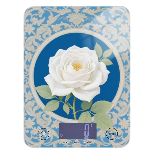 Balance de cuisine numérique vintage avec rose blanche 5 kg/5 g, pèse en grammes avec 4 unités pour la cuisson, expresso, pesa para alimentos