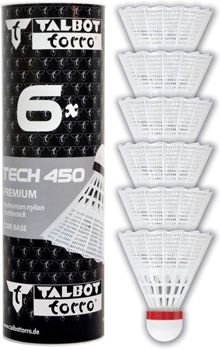 Talbot Torro Volants de Badminton Tech 450, 6 Pièces, en Nylon Premium