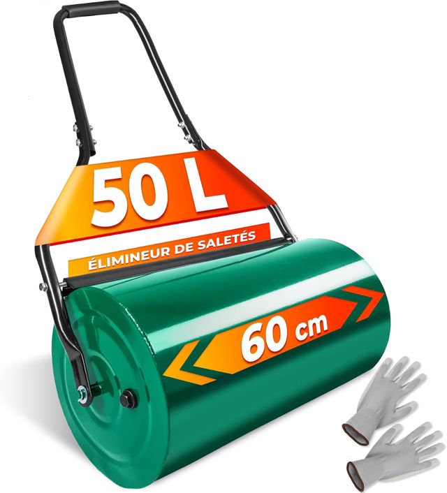 tectake® Rouleau à Gazon Rouleau de Jardin, Tambour 60 cm Équipé d'un racleur Lestage Eau ou Sable, Entretien Pelouse, pour Semis et Graines, Outil de Jardinage, Jardin, Aide la Pousse du Gazon