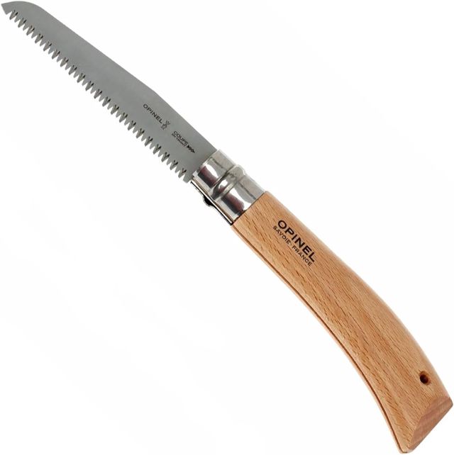 Opinel - Scie de Poche N°12 - Lame Dentée 12 cm Acier Carbone, Manche Bois de Hêtre, Bague de Sécurité Virobloc - Idéal Jardinage, Outdoors - Garantie à Vie