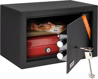 Family Coffre-fort à clé 25 x 35 x 25 cm pour Famille avec Pochette à Billets Ignifuge, coffre-fort de Sécurité 20 L avec Etagère Amovible, Coffre-fort en Acier pour Documents A4, Bijoux