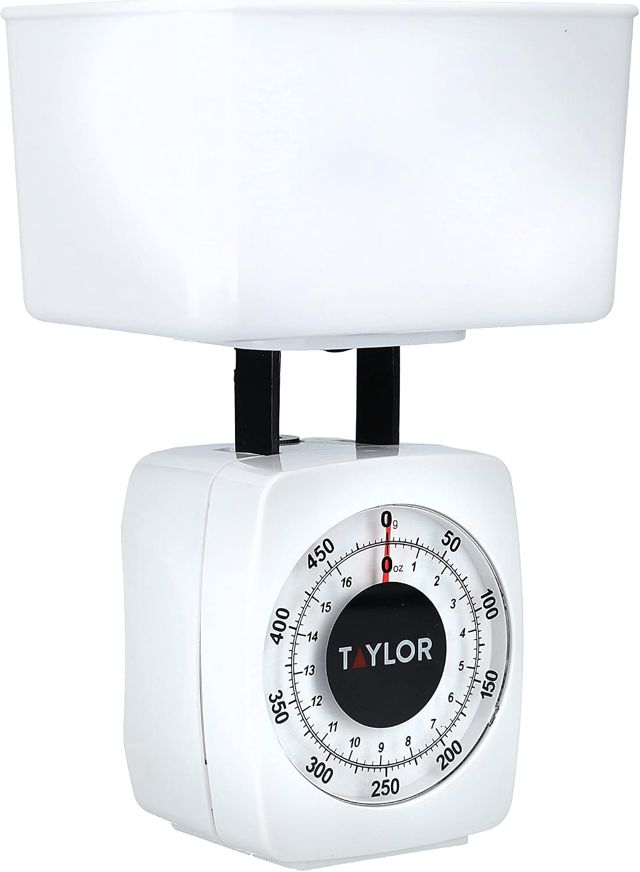 Taylor Balances de Cuisine Mécaniques avec Bol, Haute Précision avec Fonction Tare, Compact Blanc 500 g de Capacité