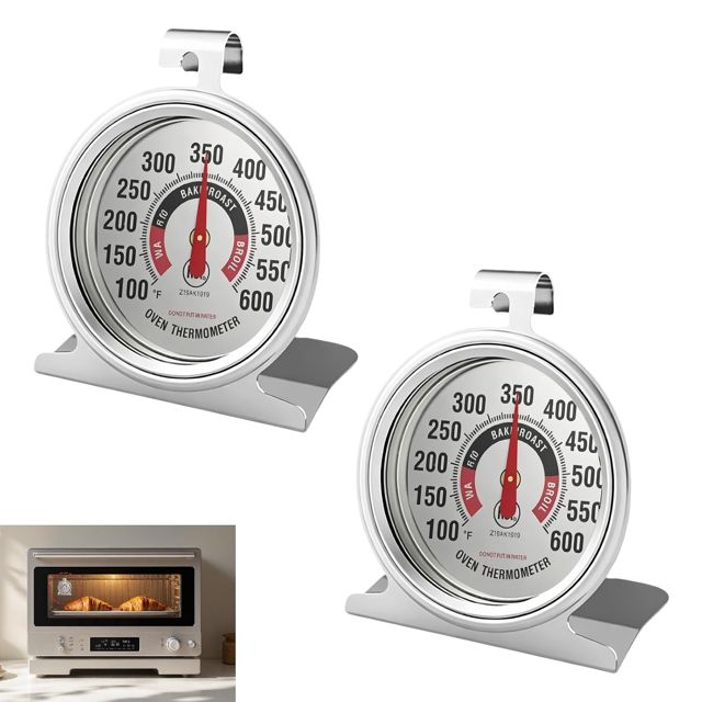 2 Pièces Thermomètres de Four, Thermomètre pour Four Analogiques Acier 430 Lecture Instantanée 100 à 600°F Thermomètre Cuisson Gaz Électrique Gril Fumoir Accessoire Cuisine Précision Haute Température
