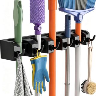 AceMining Accroche Balais Mural Porte avec 5 supports et 6 crochets 1 Pack