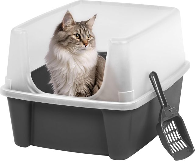 Iris Ohyama, Bac Litière pour Chat XXL, Maison de Toilette, Gris, Caisse Litière, Rebords Amovibles, Anti-Fuite, Nettoyage Facile, pour Grand Chat Adulte, Deux Chats, Maine Coon, sans BPA - CLH-XL