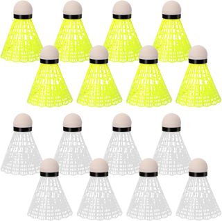 Lot de 16 Volants de Badminton, Balles de Badminton Speed en Nylon, 2 Couleurs Jaune et Blanc, Stabilité et Durabilité, pour Entraînement, Compétition, Intérieur et Extérieur