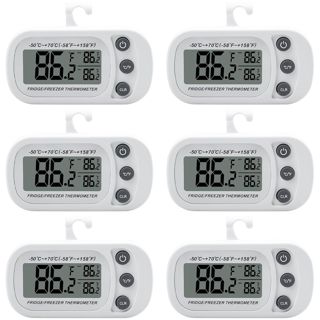 Lot de 6 mini thermomètres de réfrigérateur numériques avec crochets, étanches - Thermomètre de réfrigérateur avec crochet et aimant - Thermomètre de cuisine intérieur avec écran LCD