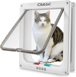 CEESC Grande chatière (Taille extérieure 28cm x 24.9cm), Verrouillage à 4 Voies Chatière pour Chats et Petits Chiens de circonférence <63cm, Facile à Installer et à Utiliser