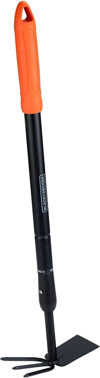 BLACK+DECKER Râteau avec Houe - Jardinage Outillage - Réglable en Longueur 66-101 CM - Cultiver et Désherber - Noir/Orange
