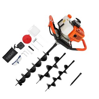 Tarière thermique, tariere pour perceuse 52cc avec 3 forets (10/15/20 cm) + rallonge, Tariere 1,7 kW 2,3 CV, Mèche tarière simple feuille, Outil creuser trou terre pour clôture plantation