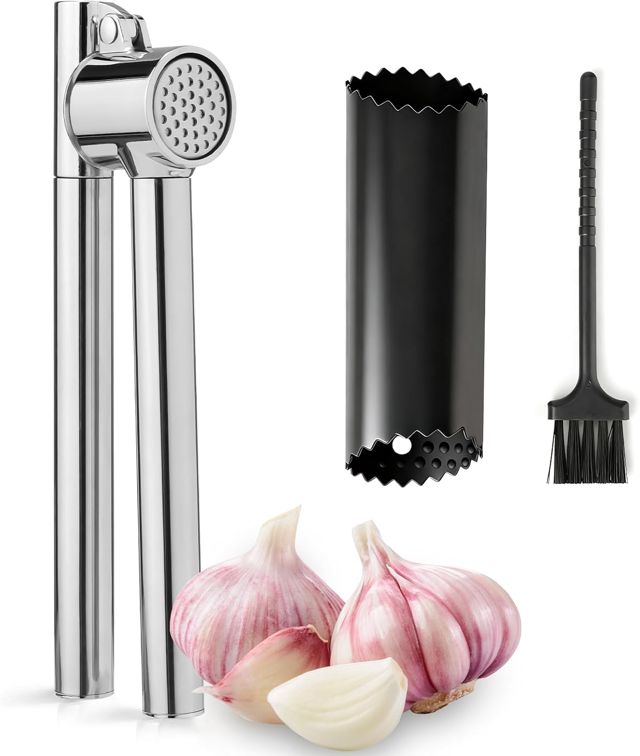 VINATO Presse Ail Acier Inoxydable 304, Éplucheur, Brosse