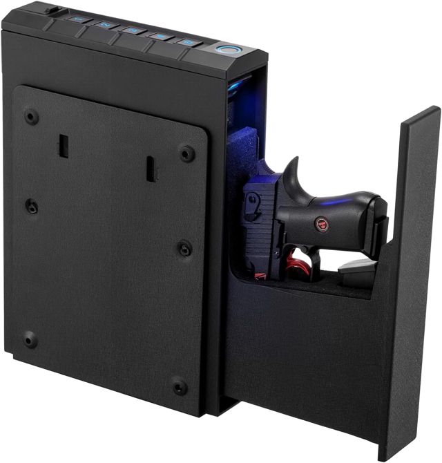 VEVOR Coffre-Fort pour 1 Pistolet et 1 Chargeur, Coffre pour Armes de Poing Verrouillable et Coulissant, 3 Façons d’Accès Empreinte Digitale, Mot de Passe et Clé, pour Table de Chevet, Bureau, Voiture