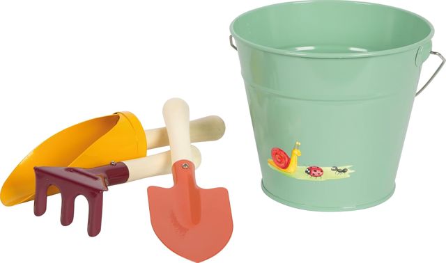 Small Foot Set de pelles à Main avec Seau « Tiny Garden », Jouets de Jardin et de Sable en Bois et métal, dès 3 Ans, 12665