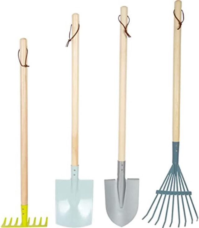 Small Foot Set d'outils de Jardinage en Bois et en métal, Jouets de Jardinage à partir de 3 Ans, 12389, Red, Blue, Green, Yellow
