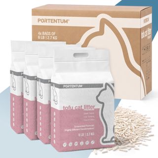 PORTENTUM Litiere Tofu Chat sans Parfum – 24 L de litiere agglomerante avec Controle des odeurs et Nettoyage Facile – Sac litiere Chat en pellets vegetaux jetables Qui Gardent Le bac Propre