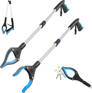 Lot de 2 pinces de préhension télescopiques pliables de 83 cm pour personnes âgées avec bras de préhension magnétique et tête rotative à 360° (orange)
