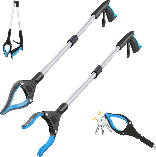 Lot de 2 pinces de préhension télescopiques pliables de 83 cm pour personnes âgées avec bras de préhension magnétique et tête rotative à 360° (orange)