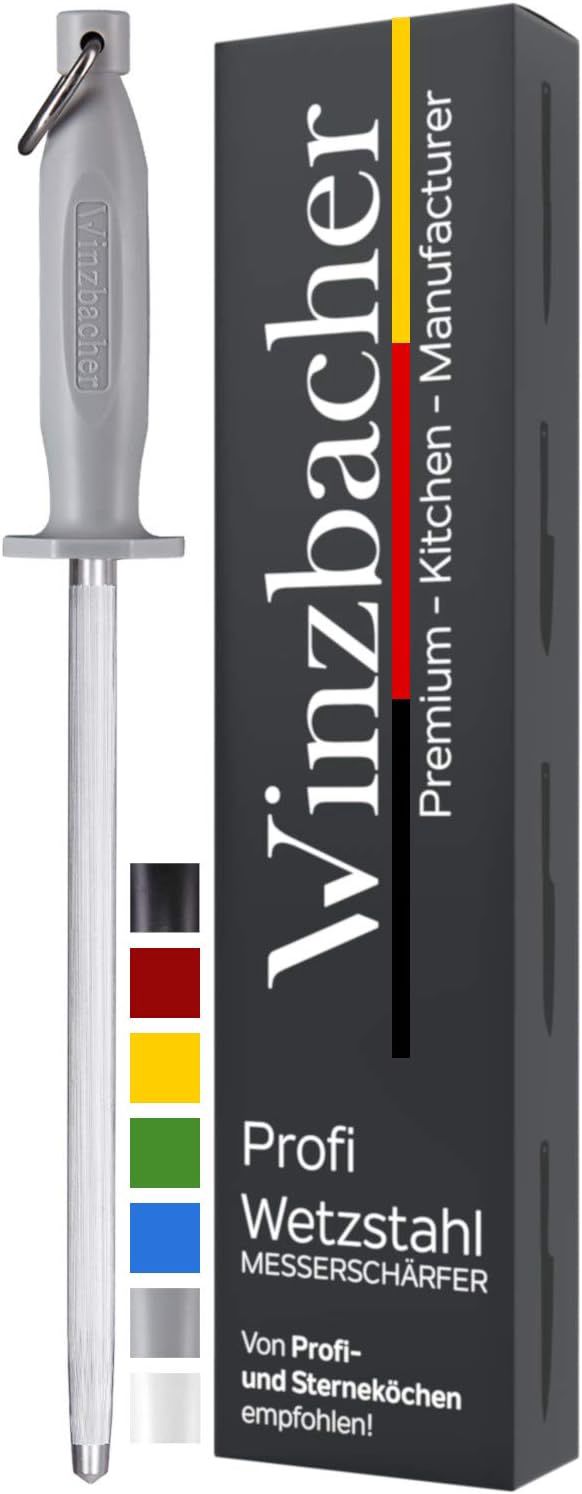 Winzbacher® L'ORIGINAL [39cm] Fusil à Aiguiseur professionnel - en acier spécial trempé | Aiguiseur de couteaux | Poignée ergonomique Soft-Touch avec protection des doigts (1. Midnight Black)