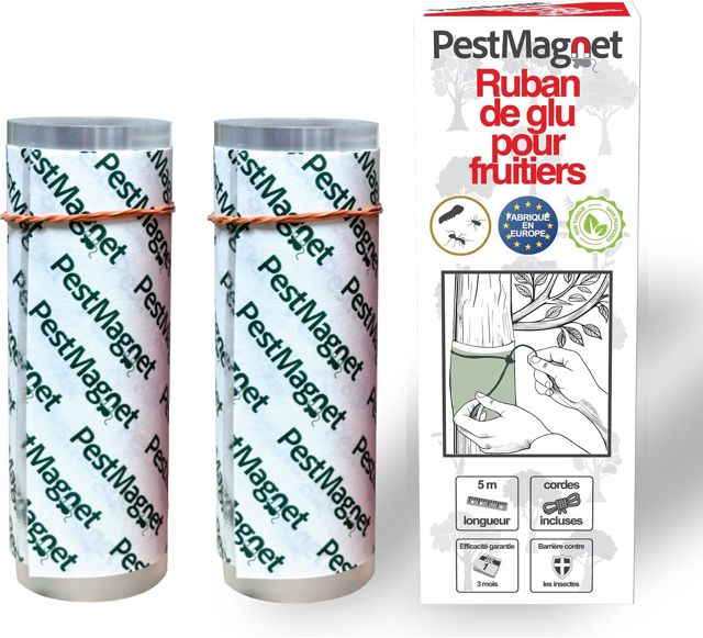 2X Bande de Colle pour Arbres 5 m–Piège à Insectes Rampants, Fourmis, Chenilles–Non Toxique, Résistante à l’Eau–Ruban Collant pour Arbres Fruitiers Cerisiers Jardins–Facile à Appliquer