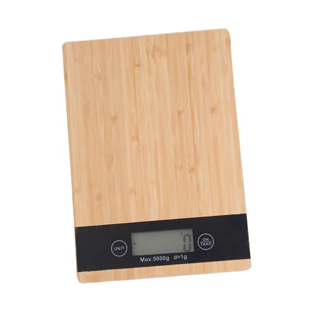 Balance Numérique Cuisine 5kg en Bambou Abs, Écran Lcd Rétroéclairé