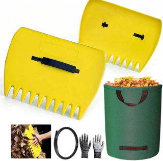 ramasse Feuilles à Main 33×24cm avec Sac de Jardin 210L, râteau ramasse Feuilles avec 1 paires de gants, râteaux à main en plastique léger pour ramasser les feuilles, ramasser les feuilles de jardin