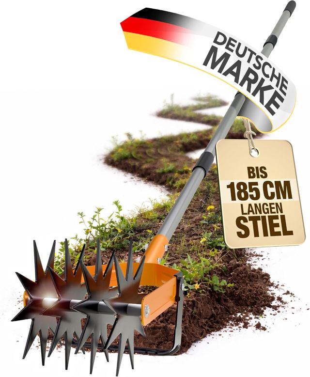 Cultivateur rotatif de jardin, cultivateur manuel avec roues en étoile et couteau de mauvaises herbes, fraise de jardin réglable en acier inoxydable pour ameublir le sol