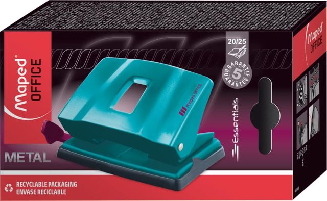 Maped Office - Agrafeuse Essentials Métal - Compatible Agrafes 24/6 & 26/6 - Chargement Facile - Ouverture 180° - pour Relier jusqu’à 25 Feuilles - Garantie 5 Ans - Bleu