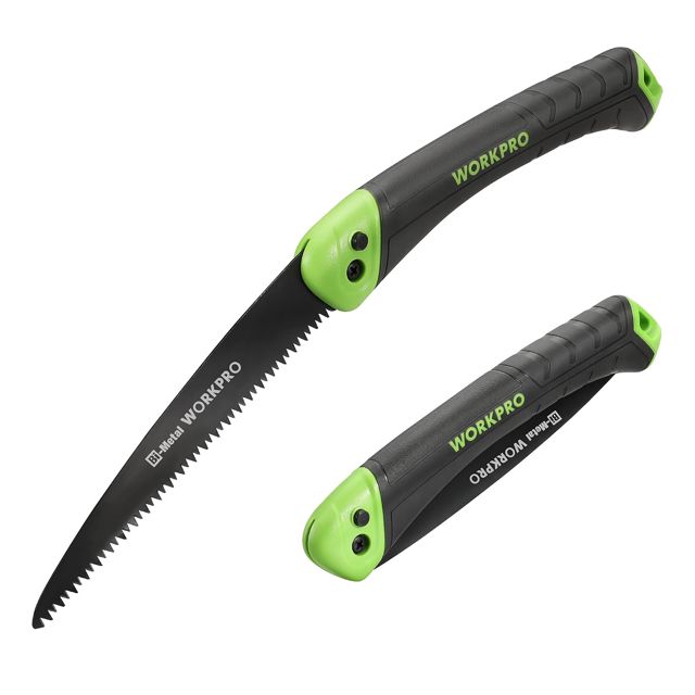 WORKPRO Scie Elaguer à Main Bimétal, Scie Pliante avec Dent à Triple de Coupe et Verrouillage de Sécurité pour Elagage, Emondage, Jardinage, Camping