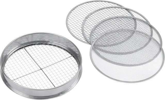 Meister Tamis à Compost 5 en 1 - Tamis de Jardin en Acier Inoxydable de 30 cm de diamètre - 5 Inserts interchangeables de différentes Tailles de Grains pour Terre et Sable